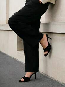 2026 Summer New Fashion Black Suede Open Toe Stiletto Slide Sandals, Versatile Slip-On High Heel Mules For Commuting & Party Wear - Black - View 3