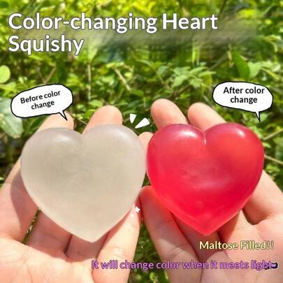 Photosensitive Color-Changing Heart-Shaped Star Marshmallow Squeeze Stress Relief Ball, Soft Squeeze, Stress Relief, Color-Changing Toy, Photosensitive Reaction, Marshmallow Filling, Heart-Shaped, Star-Shaped, Office Desk Decor