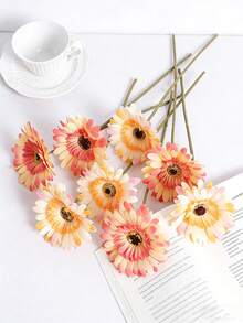 1pc/3pcs/6pcs Artificial Gerbera Daisy Flowers, European Style Everlasting Flowers, Living Room Vase Decor, Photography Props, Fake Flower Bouquet, Tabletop Centerpiece Decoration For Home, Office, Bathroom, Farmhouse, Kitchen - Orange - View 6