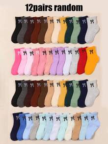 12 Pairs Kids' Random Summer Bow Crew Socks, Cute Multi-Color Soft Breathable Crew Socks, Suitable For Daily School And Casual Wear, For Boys And Girls - Multicolor - View 5