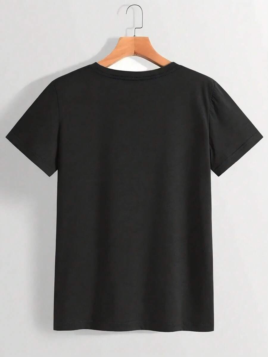 Camiseta de talla grande - Camiseta divertida con estampado para mujer - Top casual de manga corta y cuello redondo, holgado, lavable a máquina para comodidad en todas las estaciones, ropa casual; estilo holgado; Impresión duradera, perfecta para regalos navideños, almacén local - Camiseta unisex de algodón de manga corta y cuello redondo, estilo vintage urbano. - Negro - Ver 1