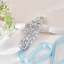 1 pieza Cinturón de novia de cristal minimalista y elegante, decoración versátil para la cintura de vestidos de fiesta, atuendos para citas, verano, playa - azul claro - Ver 9