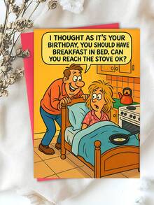 1pc Funny Birthday Cards ,"Funny 'Breakfast In Bed' Birthday Card For Partner", Funny Birthday Gifts For Husbands, And Wives - Multicolor - View 5