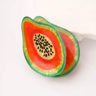 1pc Summer Papaya Shaped Hair Claw Clip, Creative Fruit Design Hair Hair Claw Beach Accessories Vacay Hair Clips