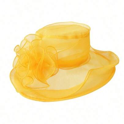 Women Elegant Sun Hat Wide Brim Kentucky Derby Mesh Sun Hat Wedding Tea Party Church Organza Cap