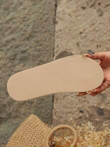 Summer New Thick-Soled Slippers, Lightweight And Comfortable Flip-Flops, Solid Color, Available In Large Sizes (36-45), Flower Beach Sandals - 卡其色 - 查看 7
