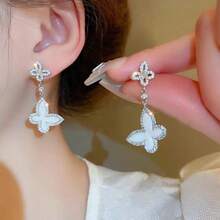 1 Pair Elegant Butterfly Design Earrings, Unique Versatile Earrings For Women - Silver - View 6