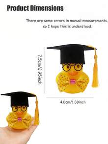 Graduation Theme Rubber Duck Decor, With Graduation Cap, Glasses, Polka Dot Pattern And Bow Tie. Fun Rubber Duck Graduation Souvenir, Suitable As Graduation Gift, Party Favor, Car Decor, Cake Topper, Party Supplies Or Back To School Gift. - Graduation Rubber Duck Figurine (with Yellow Bow Tie) - View 2