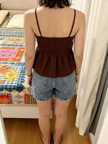 夏季新款小众简约设计百搭休闲宽松A字吊带背心，适合海滩、学校、度假、日常穿着，春夏皆宜。 - 咖啡棕 - 查看 3
