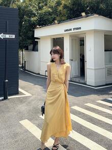 Women Long Dresses - Yellow - View 10