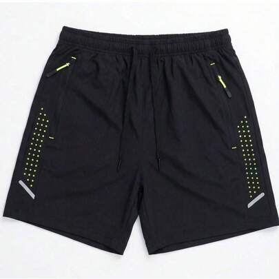 男士夏季纯色短裤，弹性腰带抽绳跑步裤，适合室内健身和户外跑步