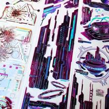 1pc Futuristic Cyberpunk Holographic Sticker, Sci-Fi Laser PET Sticker Suitable For Phone Cases, Laptops, Water Bottles, Etc. Fits Mechanical Tech-Themed Gaming Room, Desktop Decor. Cool Waterproof Creative DIY Sticker For Teens And Adults. - Multicolor - View 3