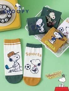 1/5/10 Pairs Authentic Snoopy Patterned Children Short Socks, Paired With Baseball Or Football Designs, Sports Socks. Cute Cartoon Patterns, Fashionable Snoopy Socks For Summer, Suitable For Boys And Girls. Breathable, Odor-Resistant, Moisture-Wicking, Casual And Cartoon Patterned Crew Socks - Multicolor - View 4