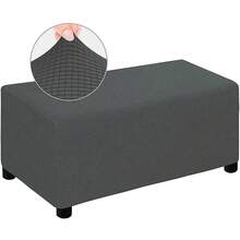 4 Sizes Jacquard Durable Customized Stretch Footrest Ottoman Cover Folding Storage Stool Furniture Protector Rectangle Slipcover - 灰褐色 - 查看 23