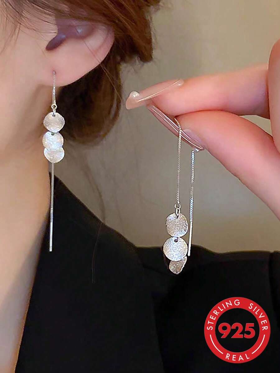 BALMORA Pendientes de enhebrador con diseño geométrico plata esterlina - Plateado - Ver 1