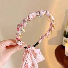1pc Ins Style Early Spring/Summer Wide-Banded Small Floral Headband With Ribbon, High Crown Shaper, Non-Slip Hair Tie, Retro Countryside Romantic Sweet Elegant Daily Wear Accessory, Minimalist Fashion Hair Decor For Women,Holiday,Travel Hair Band Diadema Hair Hoop,Festival,Party - Multicolor - View 3