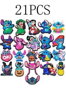 10PCS/21PCS Stitch PVC Soft Rubber Shoes Buckle Cartoon Anime Figure Image Fine Decoration Article Shoe Flower Applique Slippers Shoe Charms Men Women Shoe Accessories Charm Charms For Shoes Shoes For Women Slippers - Multicolor - View 4