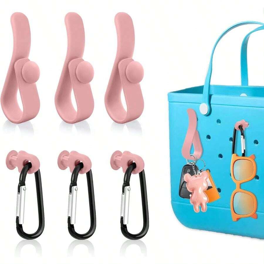 Oudizz 6Pcs Key Holder Insert Hooks Accessories Beach Bag, Carabiner Keychain Charm All Size Bogg Bags - Blowing Pink - View 1