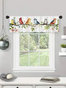 1pc Vibrant Bird Theme Art Print Curtain, 2D Flat Print & Rod Pocket Design, Small Short Curtain, Holeless Design, Suitable For Bedroom, Office, Kitchen, Living Room, Study And Other Home Decor - Multicolor - View 5