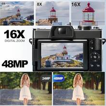 NBD Cámara digital 48MP 4K, pantalla de 3.0" giratoria, adecuada para vlogging, lente gran angular y zoom digital 16X, flash incorporado, modo selfie y nocturno, kit de lentes múltiples y micrófono externo, ideal para principiantes (incluye tarjeta SD de 32GB + 2 baterías) - Ver 7