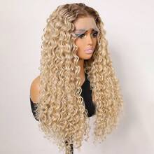 棕色渐变金色合成纤维蕾丝前卷发假发耐热纤维女士替换假发 - 拼色 - 查看 5