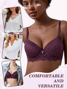 Sujetador con relleno y encaje para mujer - Soporte y elevación cómodos - Color caoba - Ver 5