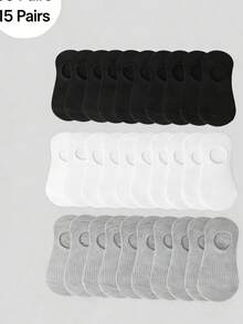 1/10/15 Pairs Women's Black, White, Gray Ankle Socks, Invisible Socks, Thin Summer Disposable Short Socks, Striped Simple Japanese Style Versatile Low-Cut Invisible Non-Slip Comfortable Breathable Sweat-Absorbent Odor-Resistant Women's Invisible Socks - Multicolor - View 5