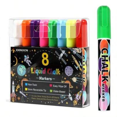 Rotuladores de tiza líquida rotuladores borrables de punta media de 8 colores y 6 mm para pizarra cristal ventana y espejo rotulador reversible para pizarra de tiza de doble punta