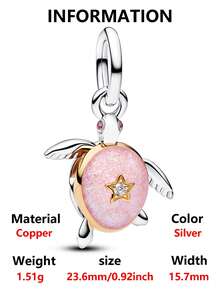 1pc Fresh Healing Pink Starry Sea Turtle Beaded Pendant, Versatile DIY Bracelet/Necklace, Small Gift - Multicolor - View 6