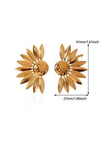 1 Pair Fresh Natural Half Daisy Flower Stud Earrings, 18K Gold Plated Stainless Steel 3D Earrings, Niche Design Jewelry, Gift For Daily Commute - Golden 1 - View 13