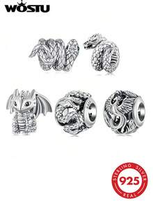 WOSTU 1 pieza Colgante con forma de serpiente de plata de ley 925 con diseño de fénix y dragón, compatible con pulsera original para manualidades de joyería - Plateado - Ver 12