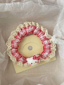 2个甜美清新粉色格子蝴蝶结蕾丝发圈 - 可爱卡通风格女孩发绳 - 彩色 - 查看 4