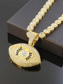 Bling Bling Devil's Eye Pendant Necklace Set, Cubic Zirconia Embellished Cuban Chain Necklace, Unisex Hip Hop Style - Evil Eye Pendant Necklace - View 15