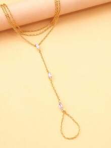 1pc Luxury Gold Tone Zirconia Multi-Layer Finger Hand Chain Bracelet, Minimalist Versatile Delicate Chain Hand Jewelry Accessory Gift For Women Valentines,Day Gift, Mom,Mother,Mother's Day,Gift, Love Gift For Lovers Gift For My Wife Gift For Lovers Gift For My Girlfriend Couple Jewelry Accessories - Gold 3 - View 3