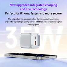 35W GaN 充电器，双 USB A+C 端口快速充电适配器，内置 Type-C 数据线，兼容 17 Pro Max/17 Pro/17/16/15、耳机、平板电脑、手表、智能手机 - 美規A型插(110-127V) - 查看 5