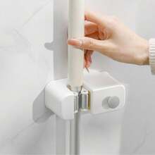 1pc Wall-Mounted Mop And Broom Holder – No-Drill Heavy-Duty Storage Rack With Waterproof Traceless Hooks, Ideal For Kitchen And Bathroom Organization - White - View 2