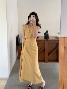 Women Long Dresses - Yellow - View 9