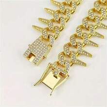 20mm Fashion Pet Collar, Unisex For Cats & Dogs, Punk Cuban Chain Necklace With Rhinestones, Sturdy For Daily Wear, Suitable For Small, Medium & Large Pets - Multicolor - View 5