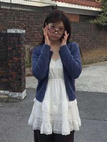 Solid Color, Simple And Elegant Lace-Trimmed Camisole Cake Dress For Spring And Summer. - White - View 6