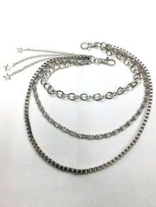 1pc Star Decor Punk Waist Chain, Hip Hop Accessory Pant Chain, Suitable For Daily Wear - Silver - View 5
