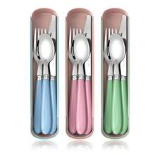 4件套便携式餐具套装，旅行餐具带收纳盒，可重复使用不锈钢餐具套装，露营餐具套装，成人午餐餐具，户外野餐餐具，包括餐刀、叉子、勺子，适合野餐、露营、旅行、工作、户外活动、家庭厨房、餐厅、学生、办公室、节日礼物、学习用品、返校季、复活节礼物 - - - 查看 7