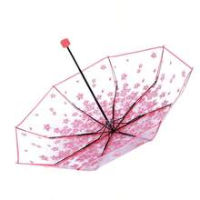 1pc Transparent Sakura Flower Rain Umbrella, Automatic Folding Straight Handle Umbrella, Cute & - Multicolor - View 6