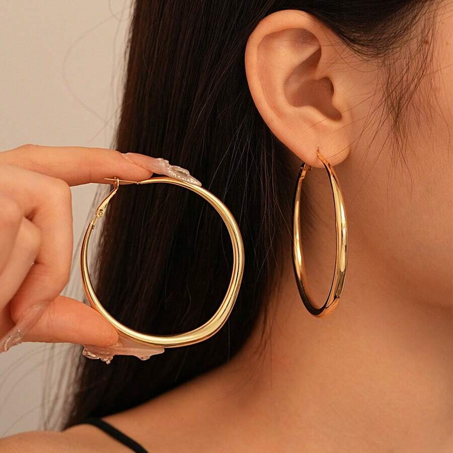 1 Pair Iron Minimalist Exaggerated Large Hoop Earrings, Suitable For Women's Daily Wear - Yellow Gold - View 1