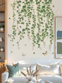 2pcs Green Plant Vine Butterfly Wall Stickers, Decorative Decals For Living Room, Entryway, Bedroom, Removable PVC Wall Sticker - 69301-green Vine Chasing the Wind - View 5
