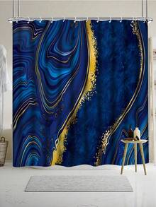 1pc/4pcs Gold-Trimmed Blue Marble Bathroom Shower Curtain Set, Waterproof Polyester Shower Curtain, Bathroom Decor Window Curtain, Non-Slip Bath Mat, Toilet Lid Cover, 70.9" X 70.9", 12 Hooks Included - Modern Style For Home Decor, Suitable For Bathroom, Bedroom, Living Room, Housewarming Gift - All Season - A - View 16
