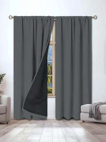 1pc Blackout Curtain, Heat Insulation & UV Protection, Suitable For Living Room, Bedroom, Darkens Room In Power Outage, Autumn/Winter - Dark Grey - View 5