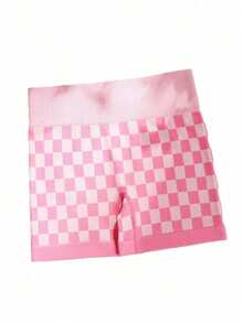 Y2K Women High Waist Checkered Shorts, Tummy Control Stretchy Athletic Shorts For Yoga, Gym, Cycling, Summer Casual Wear - Hồng - Xem 3