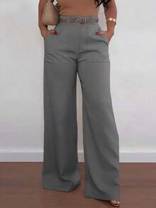 ZZL Women's Fashionable High-Waisted Straight Leg Casual Pants Spring - 灰色 - 查看 3