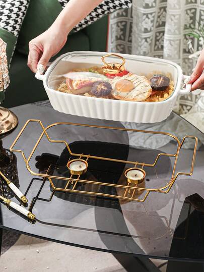 3pcs (1 Pot, 1 Lid, 1 Iron Rack) Ceramic Dish Cookware Set, Suitable For Cooking Stockpots, Saucepans, Tableware, Kitchen, Dining Room, Living Room, Bread, Turkey, Cheese, Pizza, Outdoor, Wedding, Party, Gift, Birthday