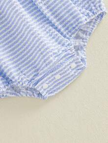 Newborn Infant Patriotic Romper, Blue Striped American Flag Embroidered Bubble Romper With Ruffle Sleeves, 4th Of July Summer Outfit - 藍色 - 查看 7